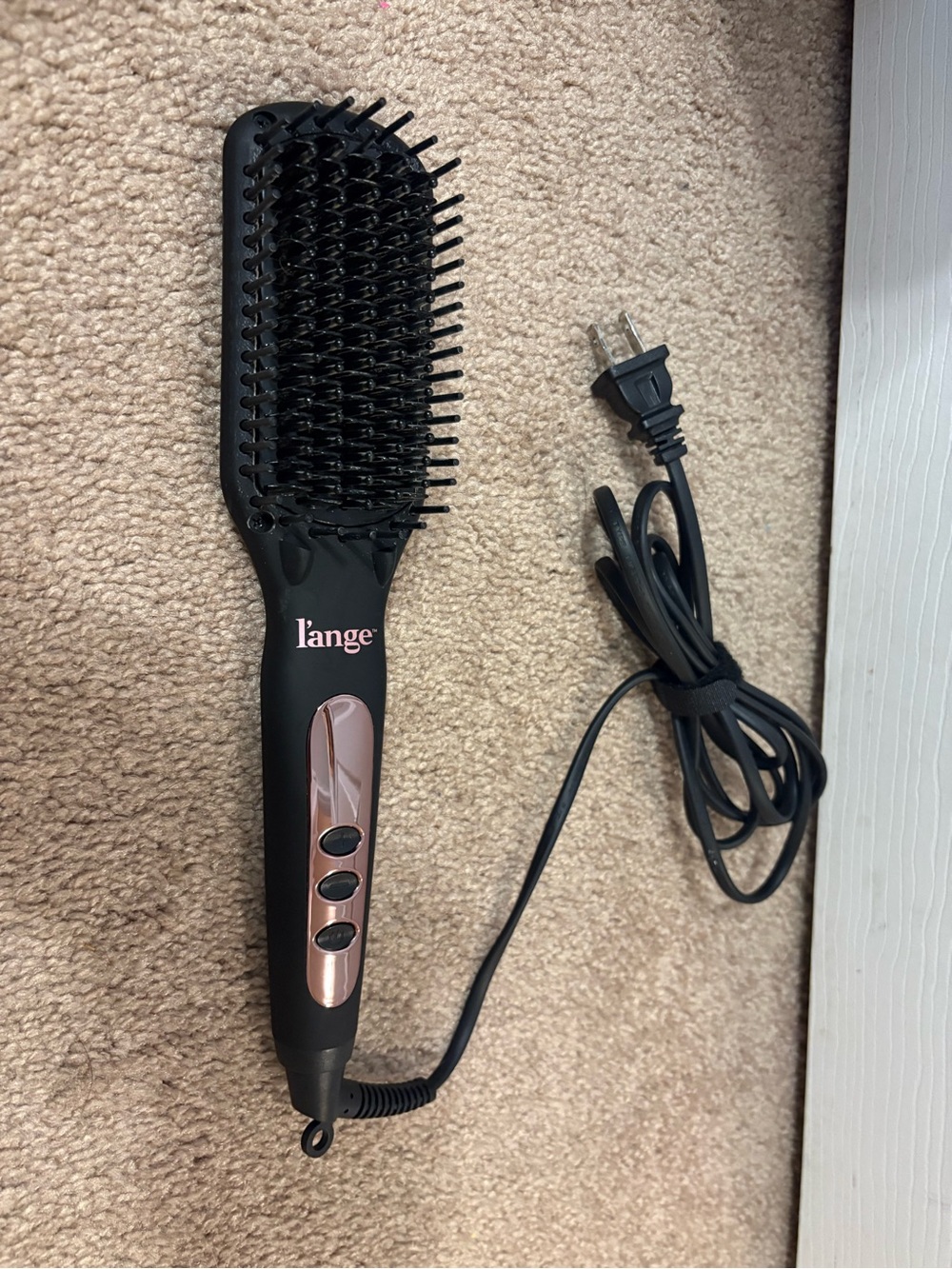 l’ange Black Hair Straightening Brush with Pink Logo